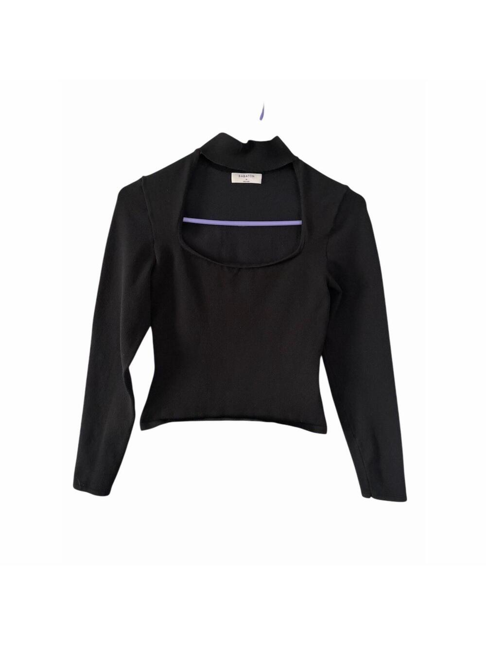 Babaton by Aritzia Top Womens Size M Black Long Sleeve Square Mock Neck